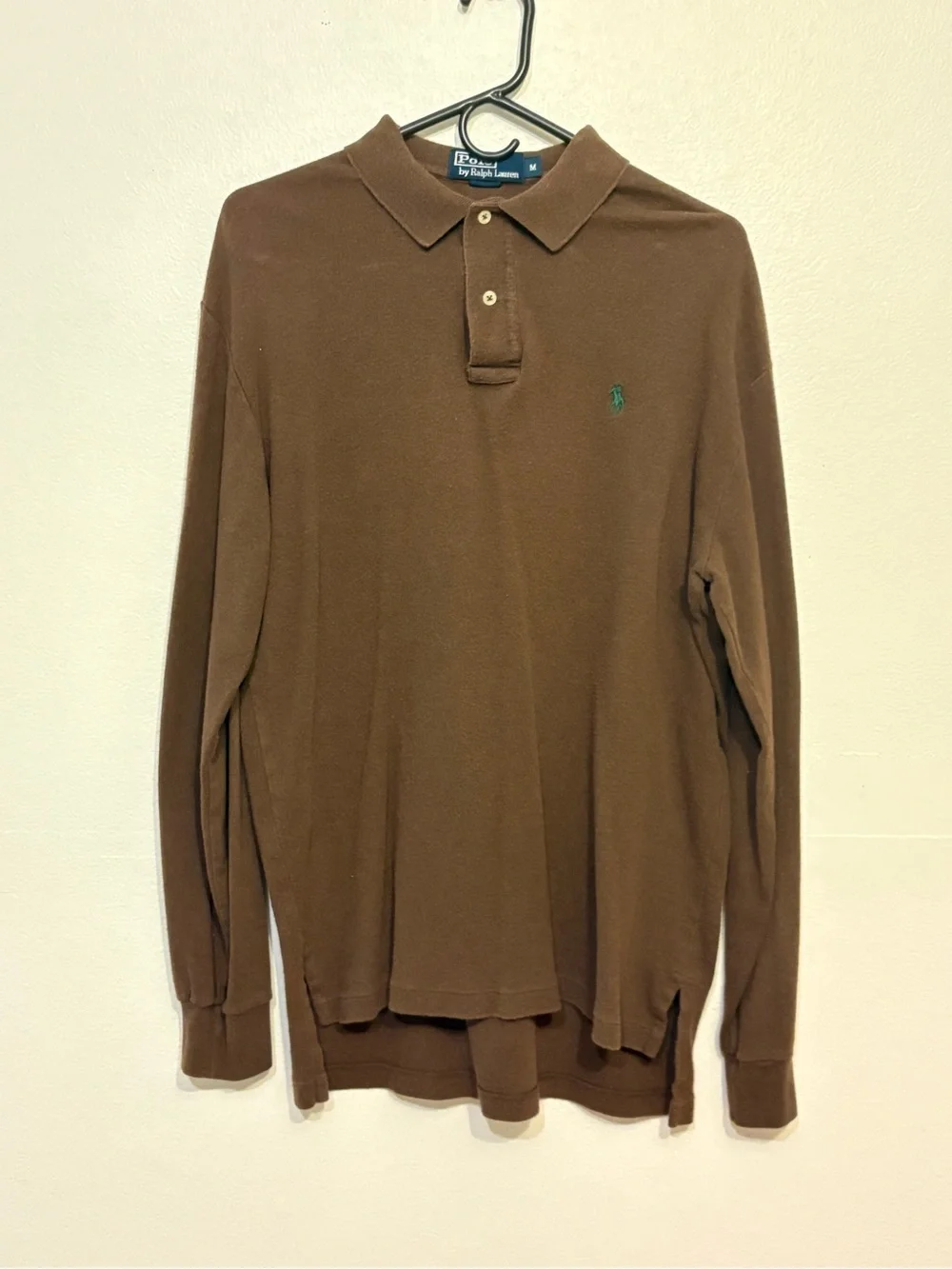 Ralph Lauren Long Sleeve Polo in Brown with Green Pony